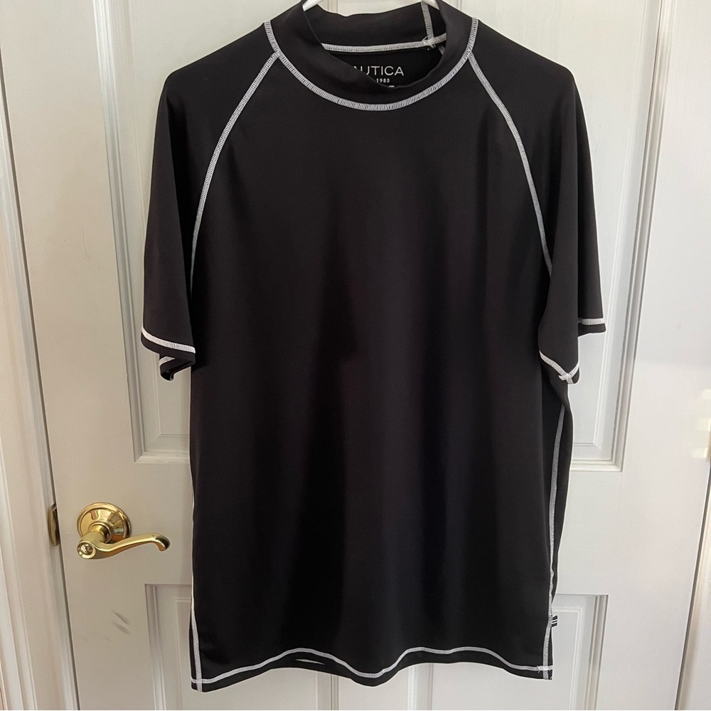 Mens NAUTICA Swim Performance Tee UPF 40 Black & White Size XL